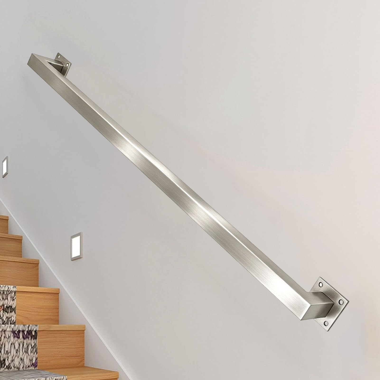 Junvstor Indoor Grab Handles Stainless Steel | Stair Rails And Handrails Staircase Handrail Banister Stairs Rail Support Kit | Wall Mounted Grab Bar, 1-20ft(2ft/60cm)