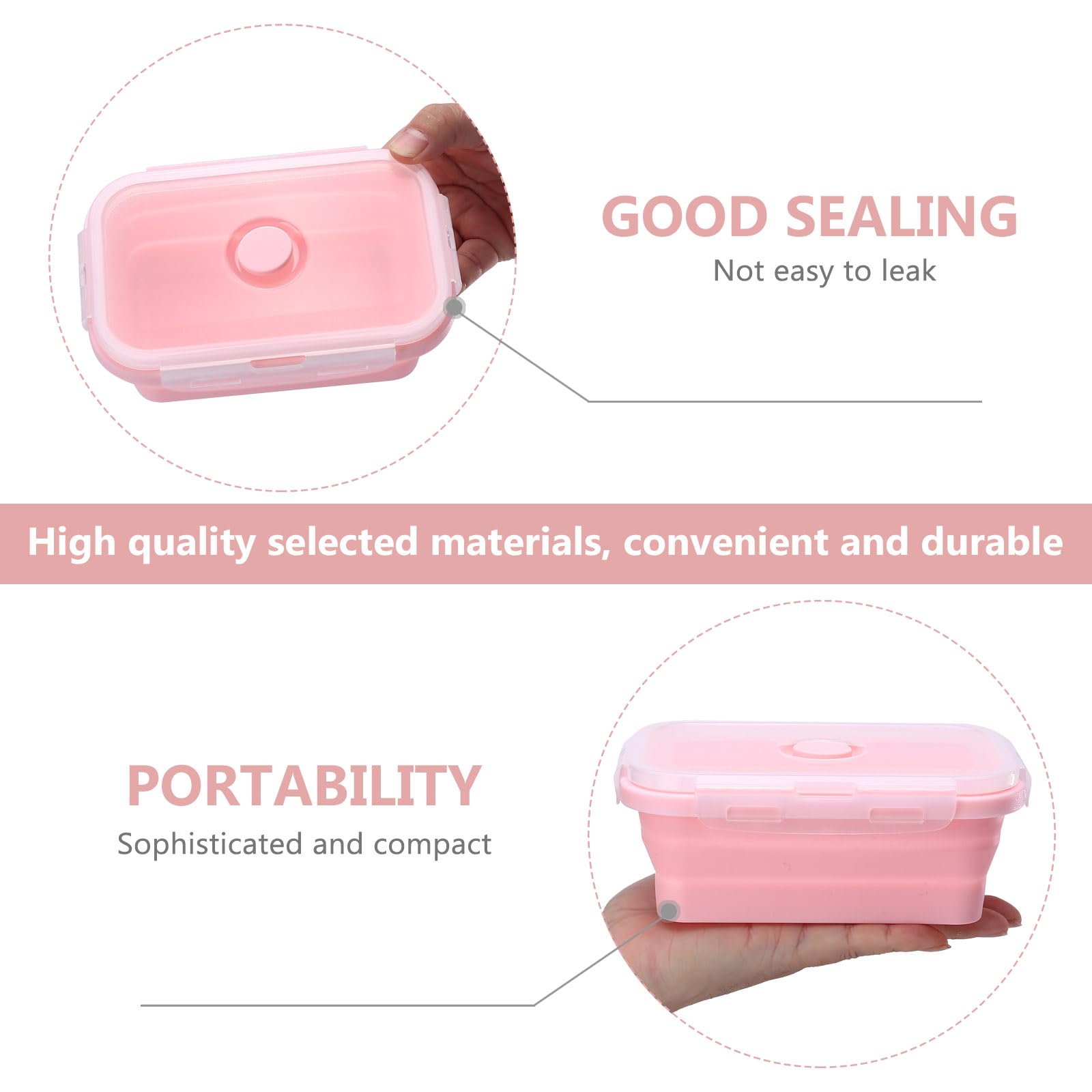 Contenitore Pranzo In Silicone Per Adulti 800 Ml – Bento Box 3 Scomparti, Pieghevole, Anti-perdite, Adatto A Microonde E Lavastoviglie (Rosa)