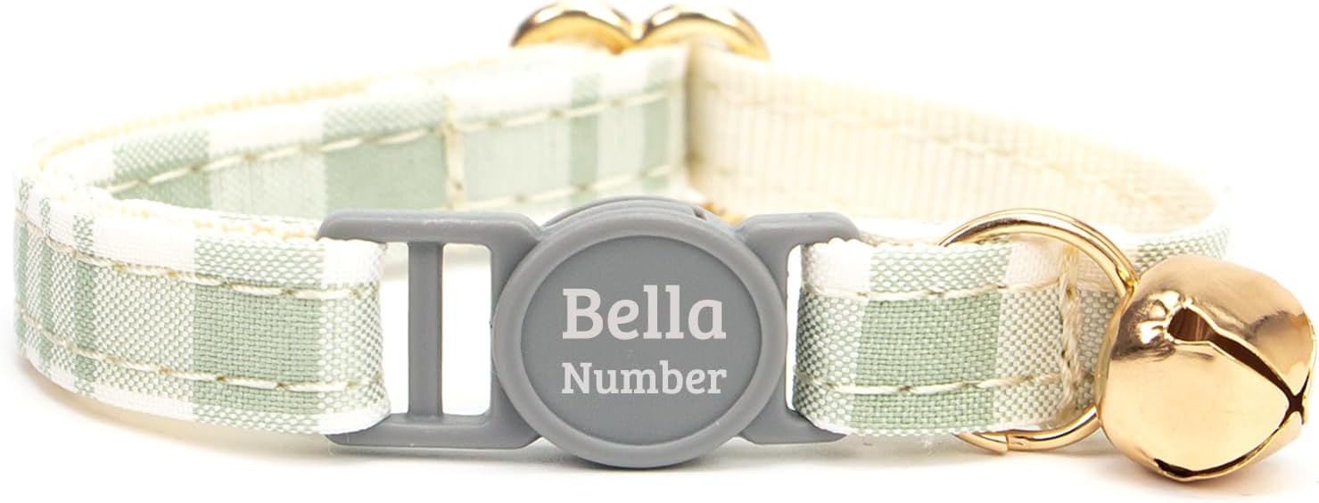Personalized Breakaway Cat Collar with Name,Plaid 05:S