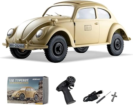Fms EAZYRC x Rochobby 1/12 Scale The Peoples Car 4WD Remote Control Car RTR, 2-Speed Transmission KOMMANDEURWAGEN with Battery and 2.4Ghz Radio Yellow