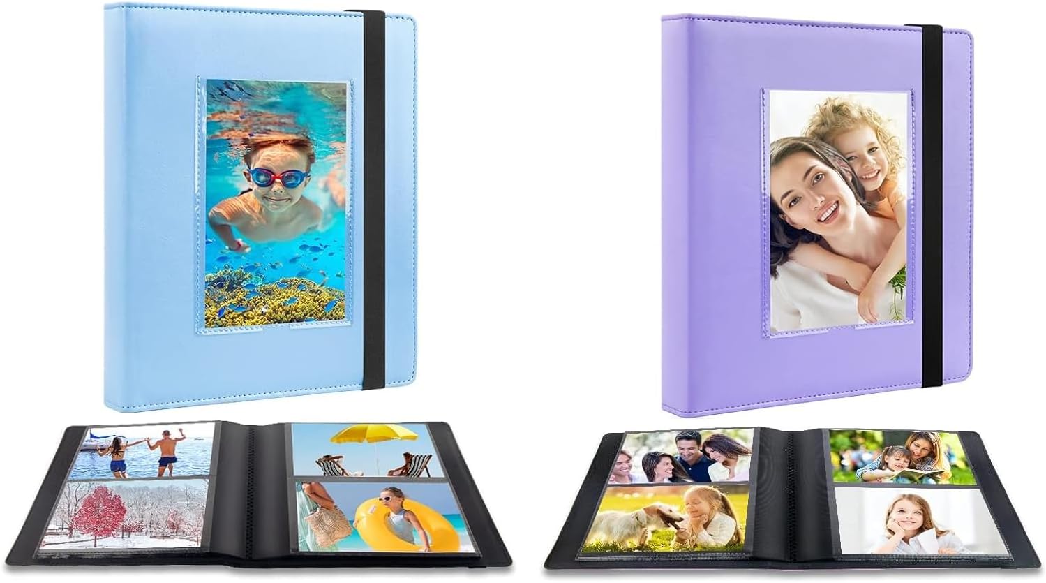 Photo Album 4x6 Photos PU Leather Cover Picture Book Black Inner Page with Front Window, Each 4x6 Photo Album Holds 136 Pictures, 4x6 Photo Book for Baby Wedding Family Children Anniversar, 2Packs