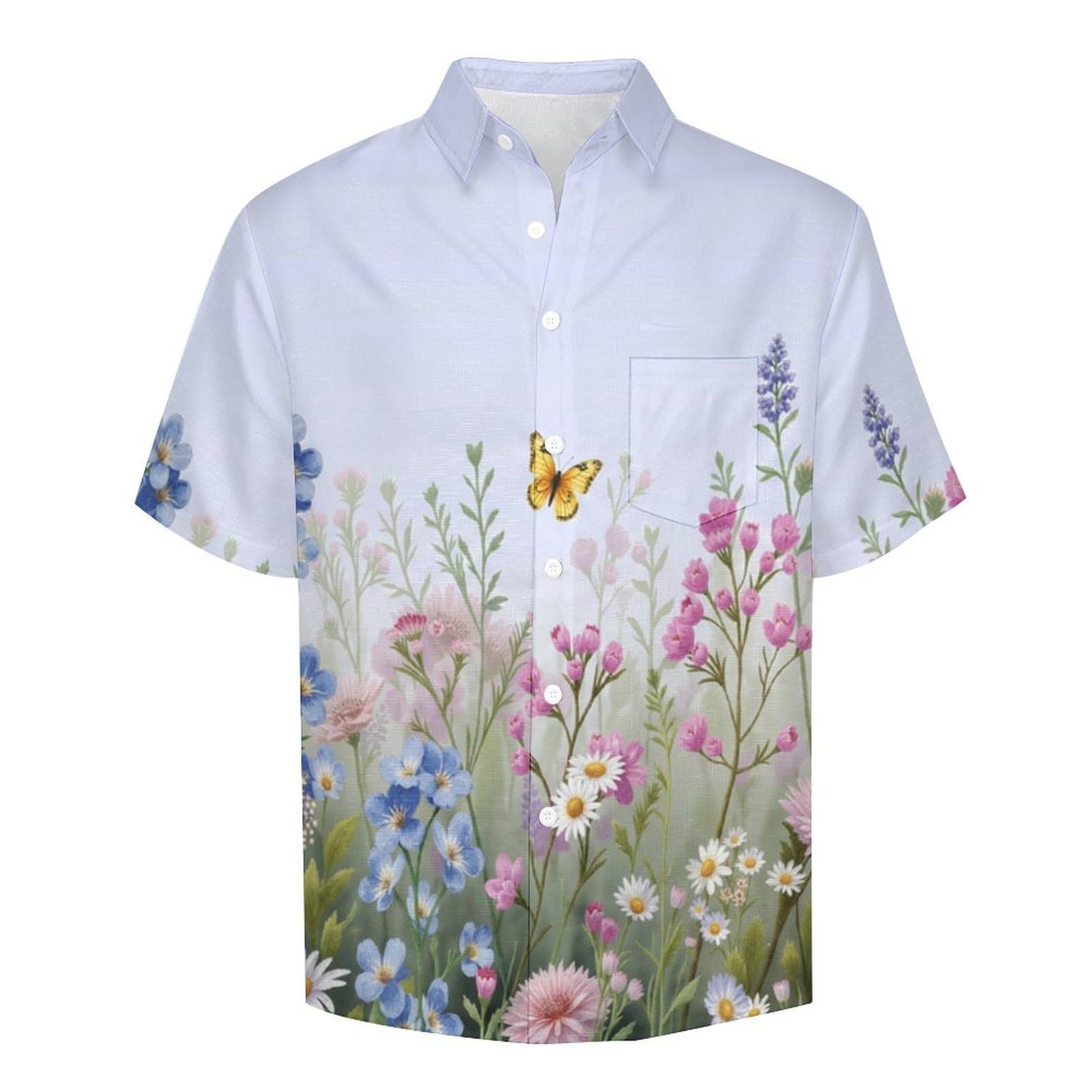 Camicie a Maniche Corte da Uomo - Camicie da Spiaggia con Stampa Fiori Selvatici Farfalle Fiori Ad Acquerello, Funky Estiva Cool Camicia Hawaiana Monopetto Camicia S-5XL