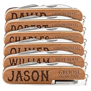 Set of 6 – Personalized Groomsmen Gift for Wedding, Custom Multitool, Groomsmen Proposal Gift, Solid Wood Laser Engraved…