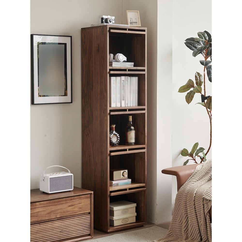 Gabinete de Bar de Vinos Industrial Vitrina de madera maciza de 182 x 40 x 45 cm for sala de estar, vitrina de almacenamiento de nogal con cinco puertas de cristal, mueble de almacenamiento retro.