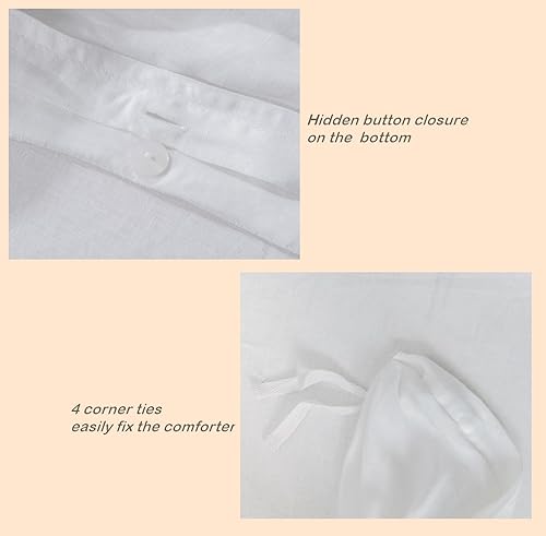 Miniatura 3 de meadow park Juego de funda de edredón 100% lino, 3 piezas (1 funda de edredón y 2 fundas de almohada), estilo básico con cierre de botón, lino