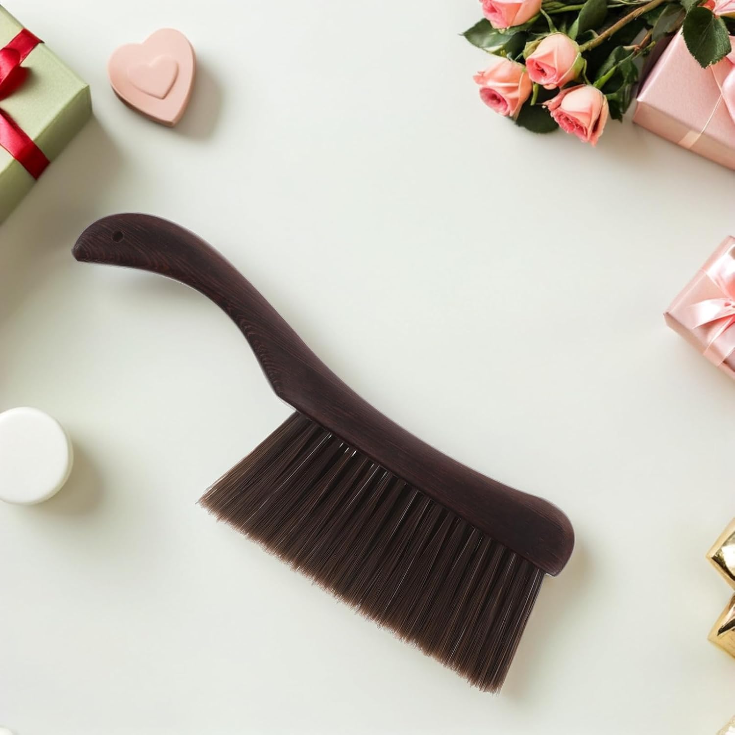 Milisten Wooden Handle Hand Broom Soft Bristle Dust Brush Curved Grip Small Sweeping Brush for Bed Sofa Counter Cleaning Household Use