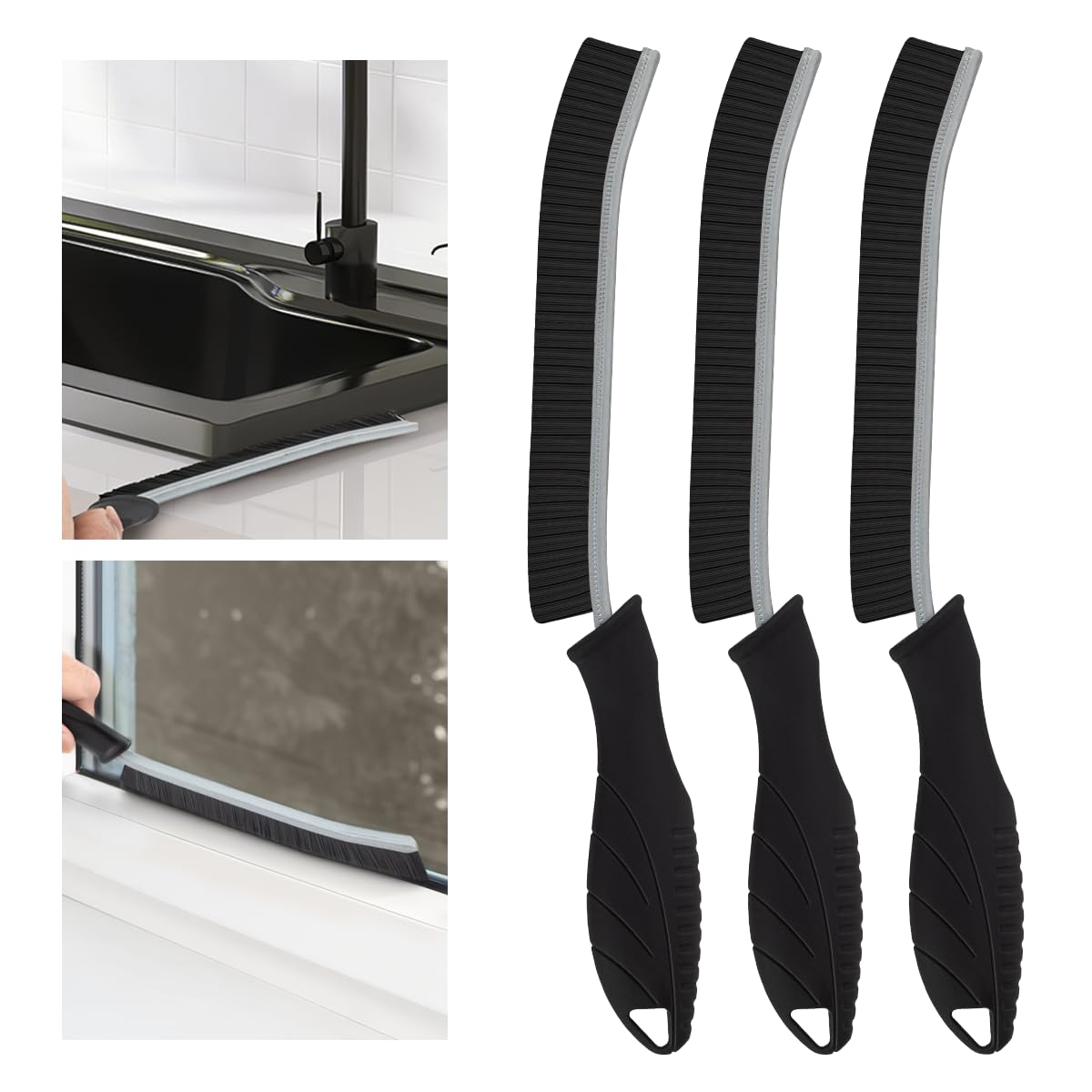 SXhyf Hard Bristle Crevice Cleaning Brush - Multifunctional Gap Cleaning Brush Bathroom Cleaning Tools Grout Brush Crevice Cleaning Supplies for Household Use Kitchen Window Vehicle (3 Black)