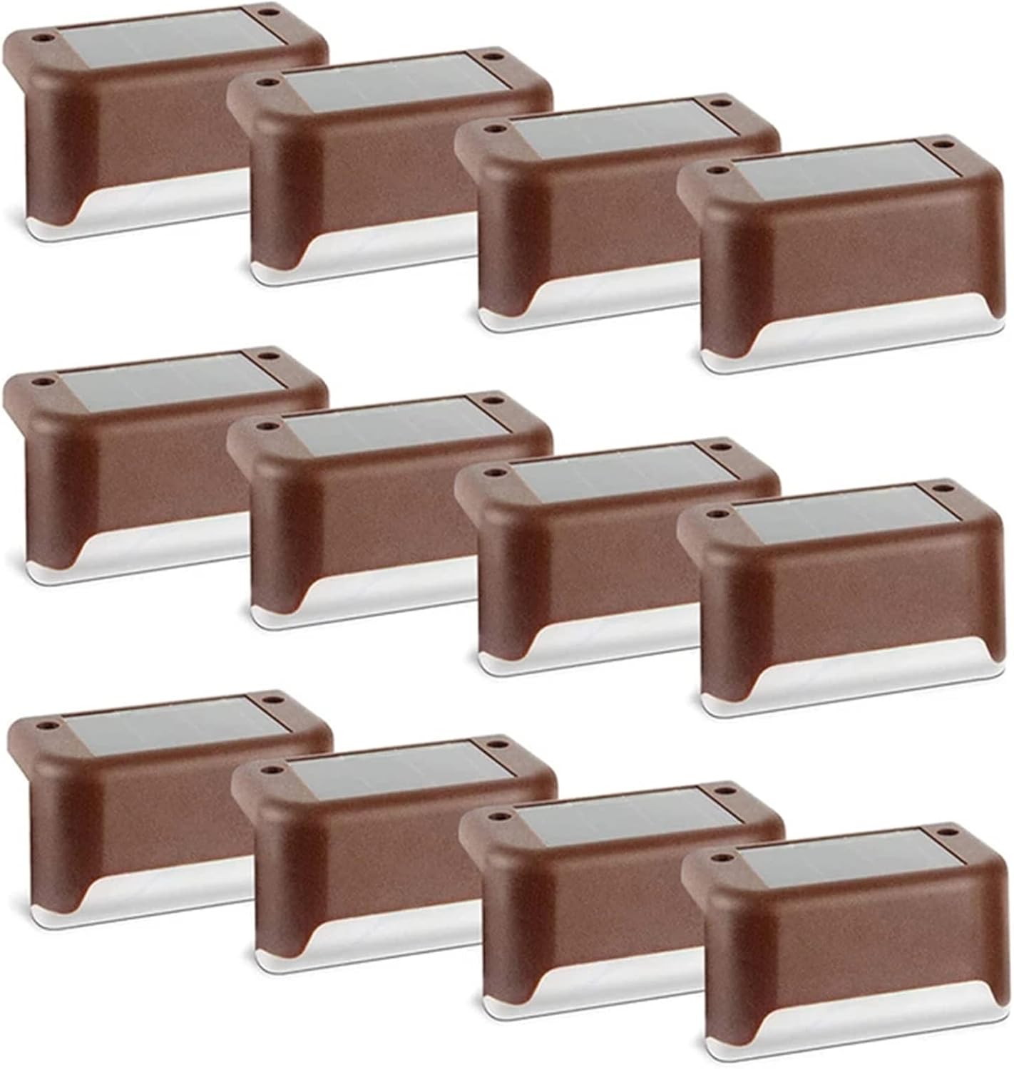 WFEI 12PCS LED Solar Lamp Path Stair Outdoor Waterproof Wall Light Garden Landscape Step Stair Deck Lights Fence Solar Light,Brown
