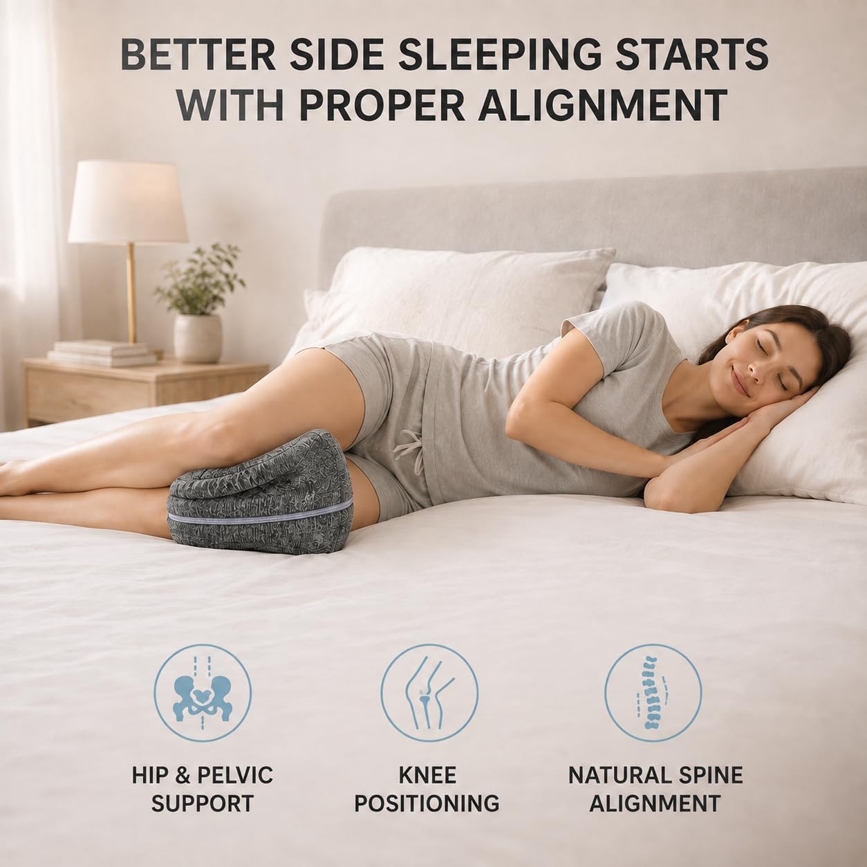 2026 Upgraded Knee Pillow for Side Sleepers with Strap, Hollow-Core Memory Foam Leg Pillow Between Knees, Sciatica Support for Lower Back, Knees, Joints & Spine, Post-Surgery Alignment Pillow