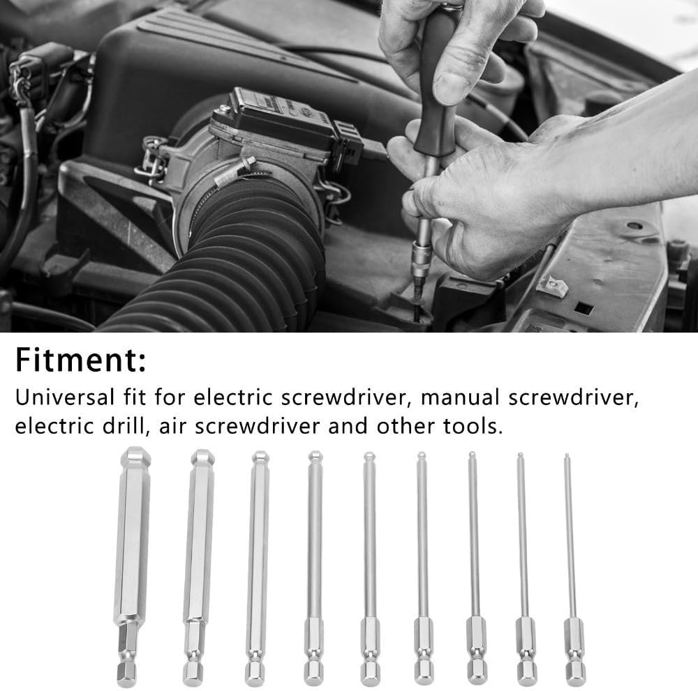 9pcs Hex Screwdriver Bit Set Rustproof S2 Steel Magnetic Ball Head Hex Bits 1/4 Inch Hex Shank50mm(100mm)
