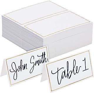 100 Pack Name Cards for Table Setting, Tent Place Cards with Gold Foil Border for Wedding, Banquets, Events, Reserved Seating, Blank (3.5 x 2 In)