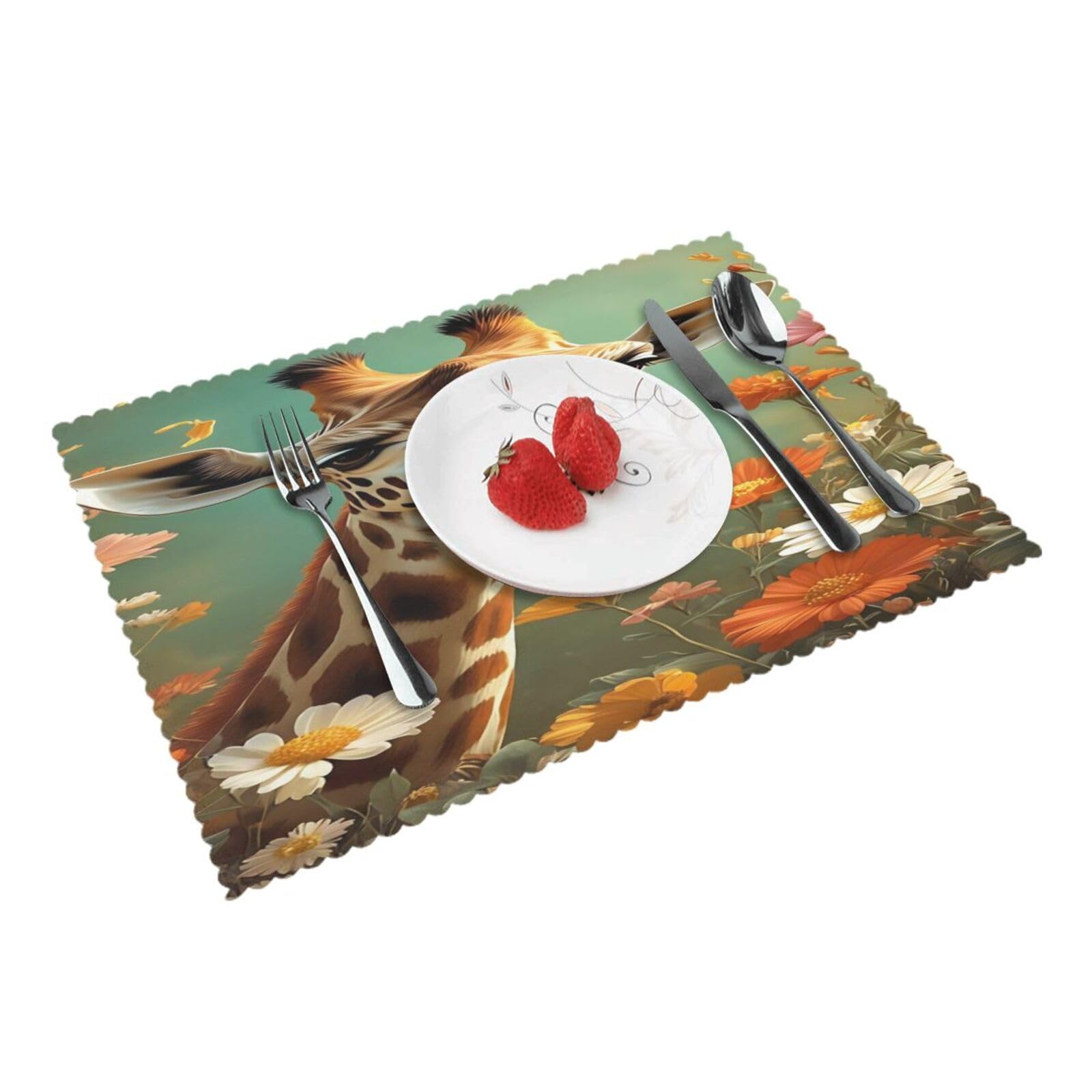 Giraffe Floral Pattern Placemats Set of 4 Print Table Mats Place Mats Table Decor for Kitchen Dining 12X18 in