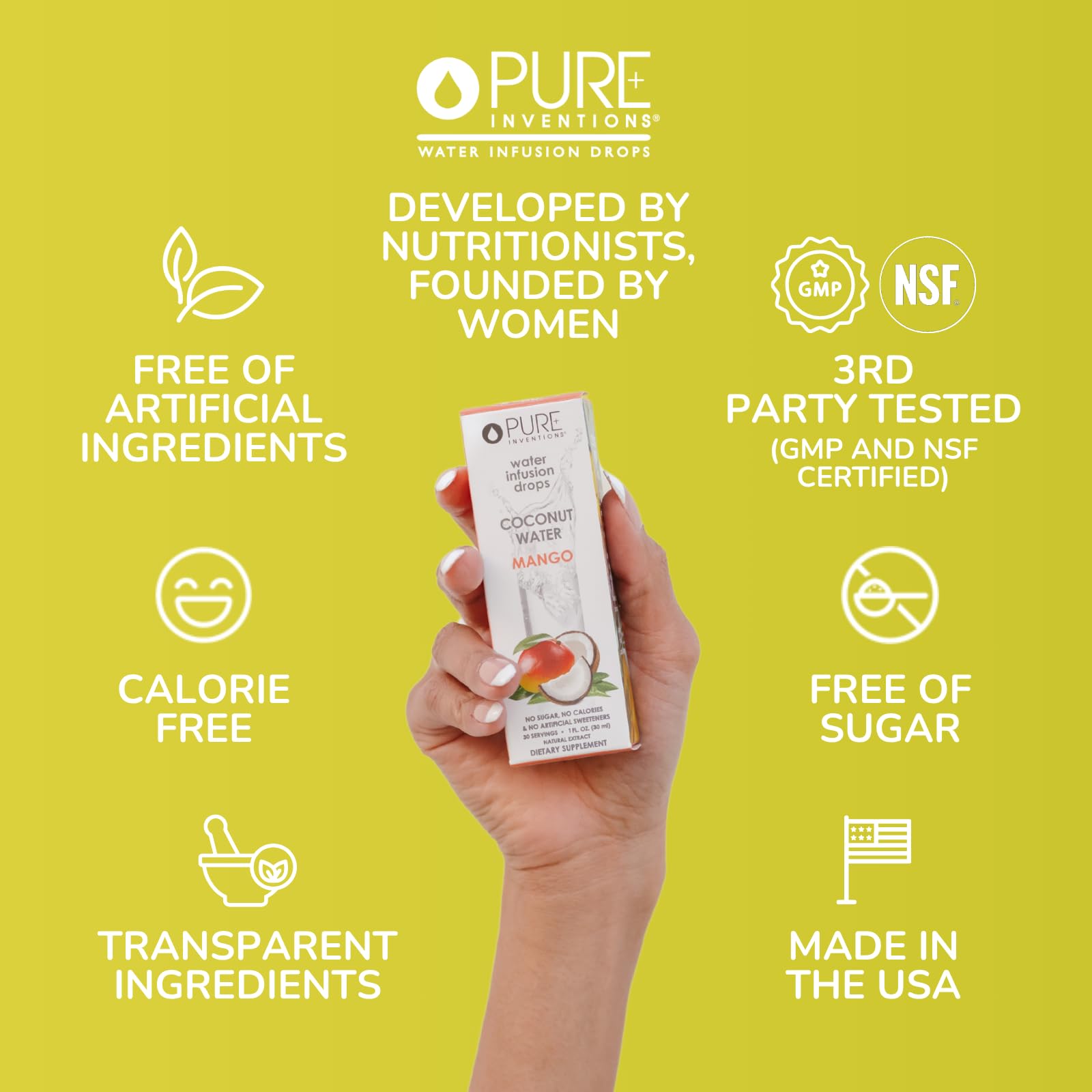 Pure Inventions - Coconut Water Infusion Drops – Electrolytes - Sugar-Free Hydration, Zero Calories, No Artificial Sweeteners, Clean Ingredients - Mango, 30 Servings — Amazon image 6