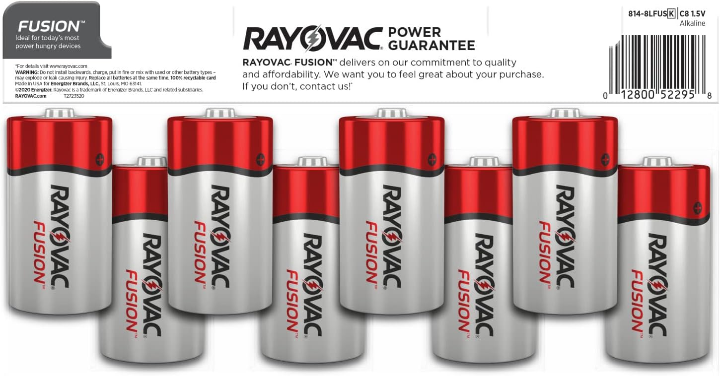 Rayovac Fusion C Batteries (8 Pack), Alkaline C Cell Batteries, Great for High Drain Devices : Electronics