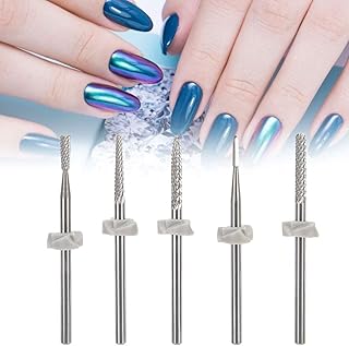 Brocas de unhas, 5 peças de arte de unhas de aço de tungstênio moagem cabeça de lixamento de polimento, conjunto de brocas de unhas para remoção de pele morta conjunto de brocas de unhas para uso doméstico e de salão de unhas