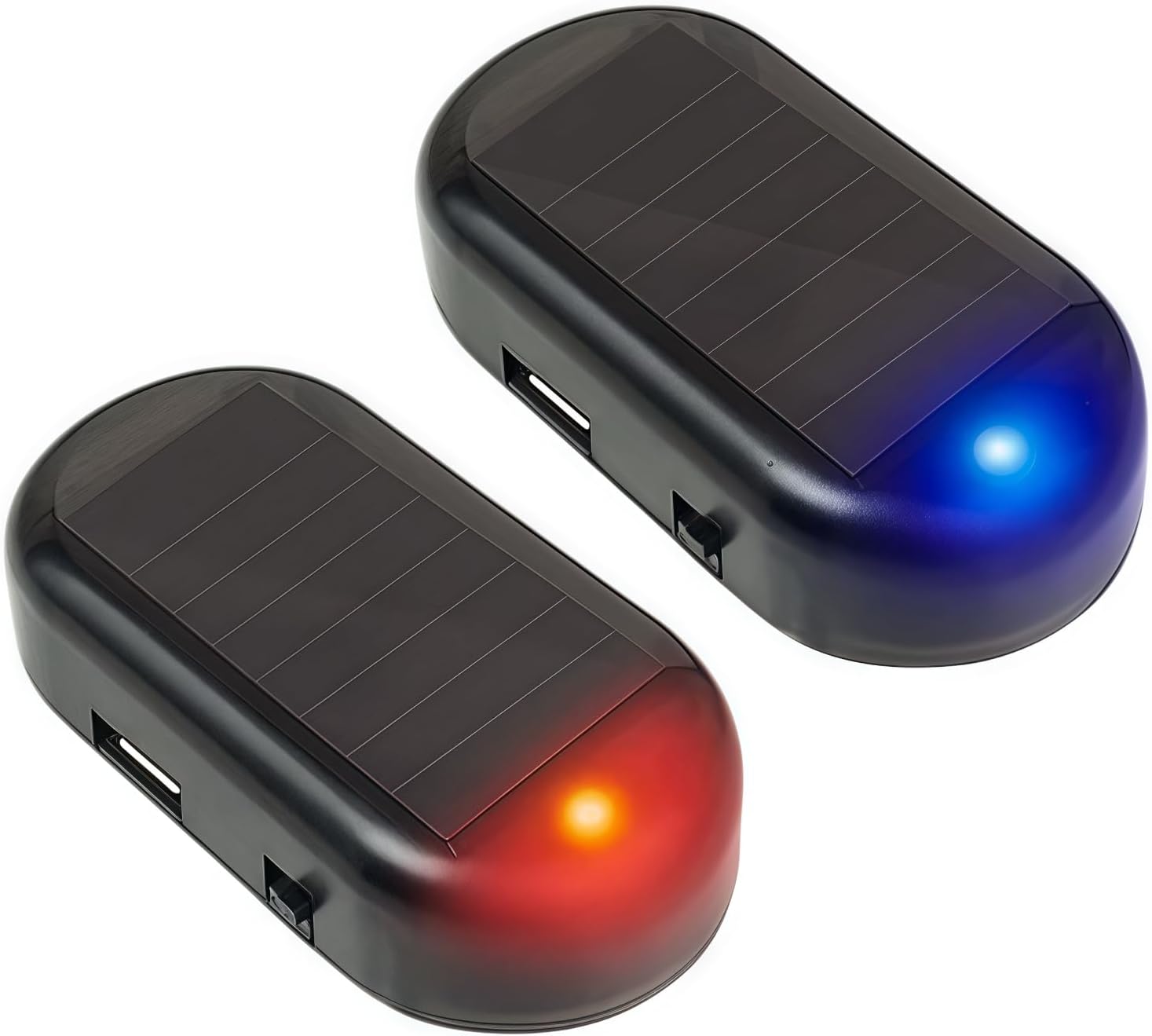 2pcs Car Solar Power Simulated Dummy Alarm Warning Anti-Theft LED Flashing Security Light Fake Lamp (Blue + Red) 2
