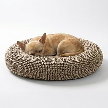 Muddy Mat  Cloud K-9 Bed for Dogs & Cats, Soft & Relaxing Donut Dog Bed, Chenille Material, Removable Cover, Washable & Dryer Safe Beige Small25'x25'