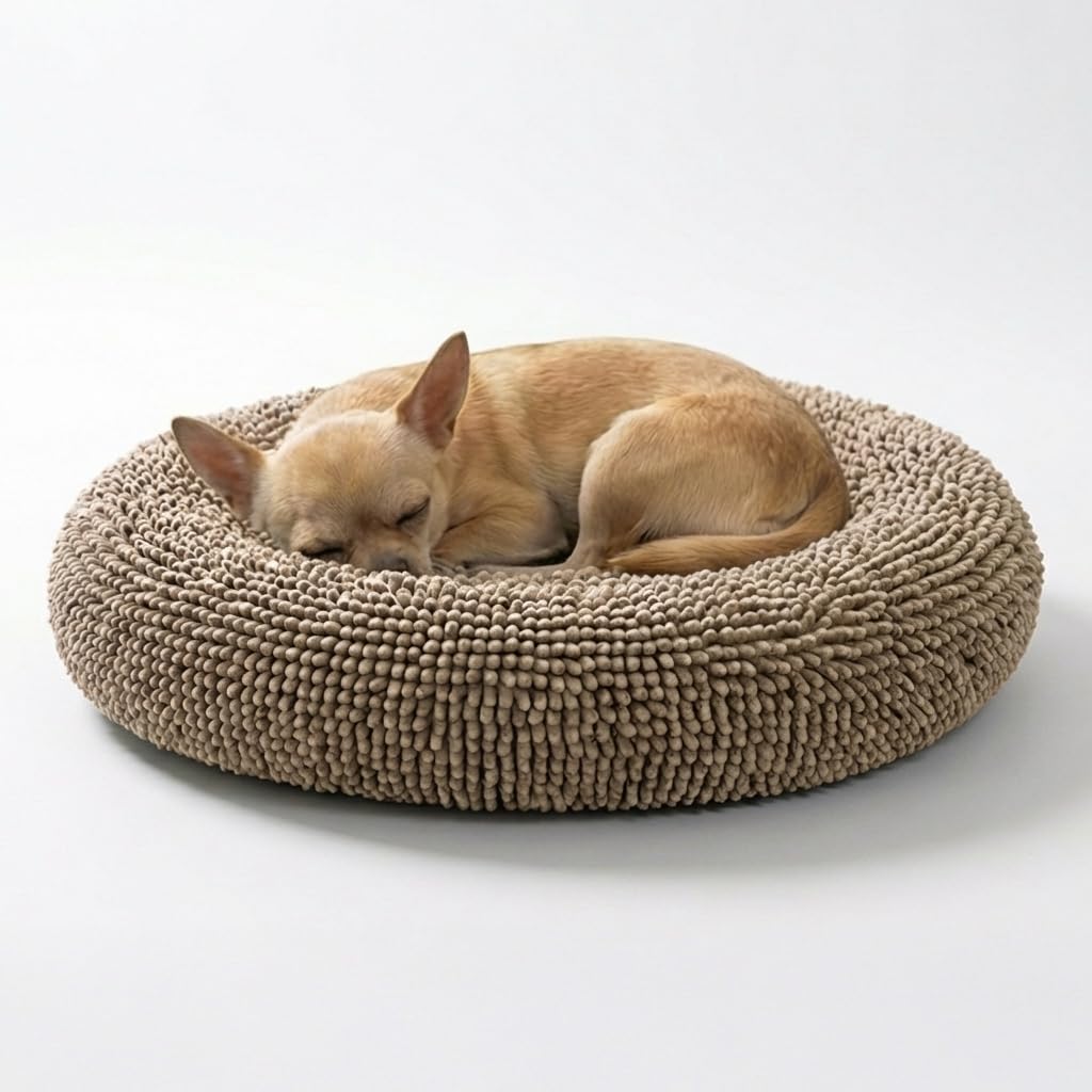 Photo 1 of Muddy Mat® Cloud K-9 Bed for Dogs & Cats, Soft & Relaxing Donut Dog Bed, Chenille Material, Removable Cover, Washable & Dryer Safe–Beige Small(25'x25')
