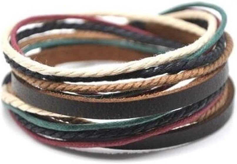 COOLLA Adjustable Men's Bracelet Cuff Brown Leather Multicolour Ropes and Metal Woven Snapper 582s