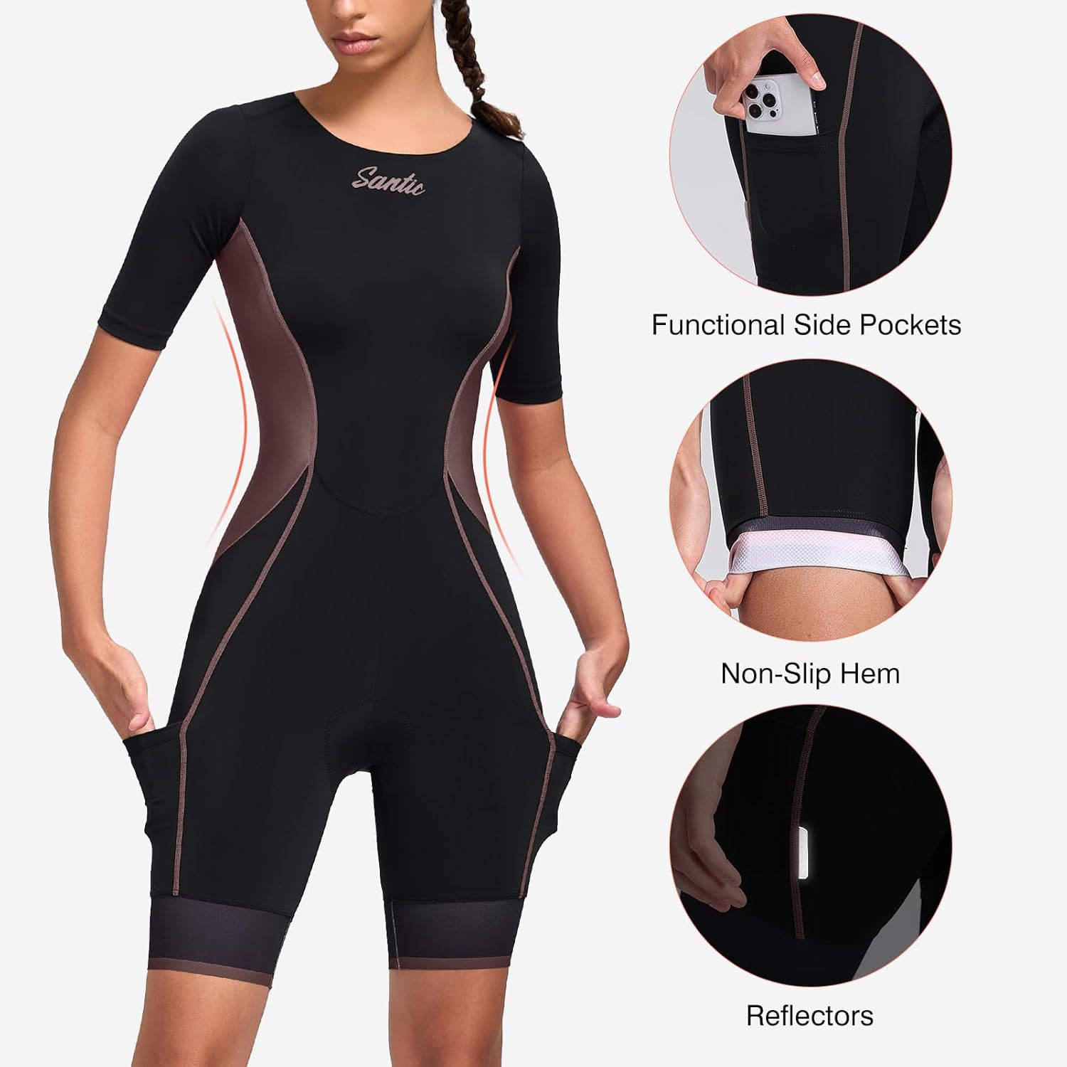 Santic Triathlon Suit for Women Short Sleeve Padded Trisuit Quick-Dry for Swim Bike Run - Image 3