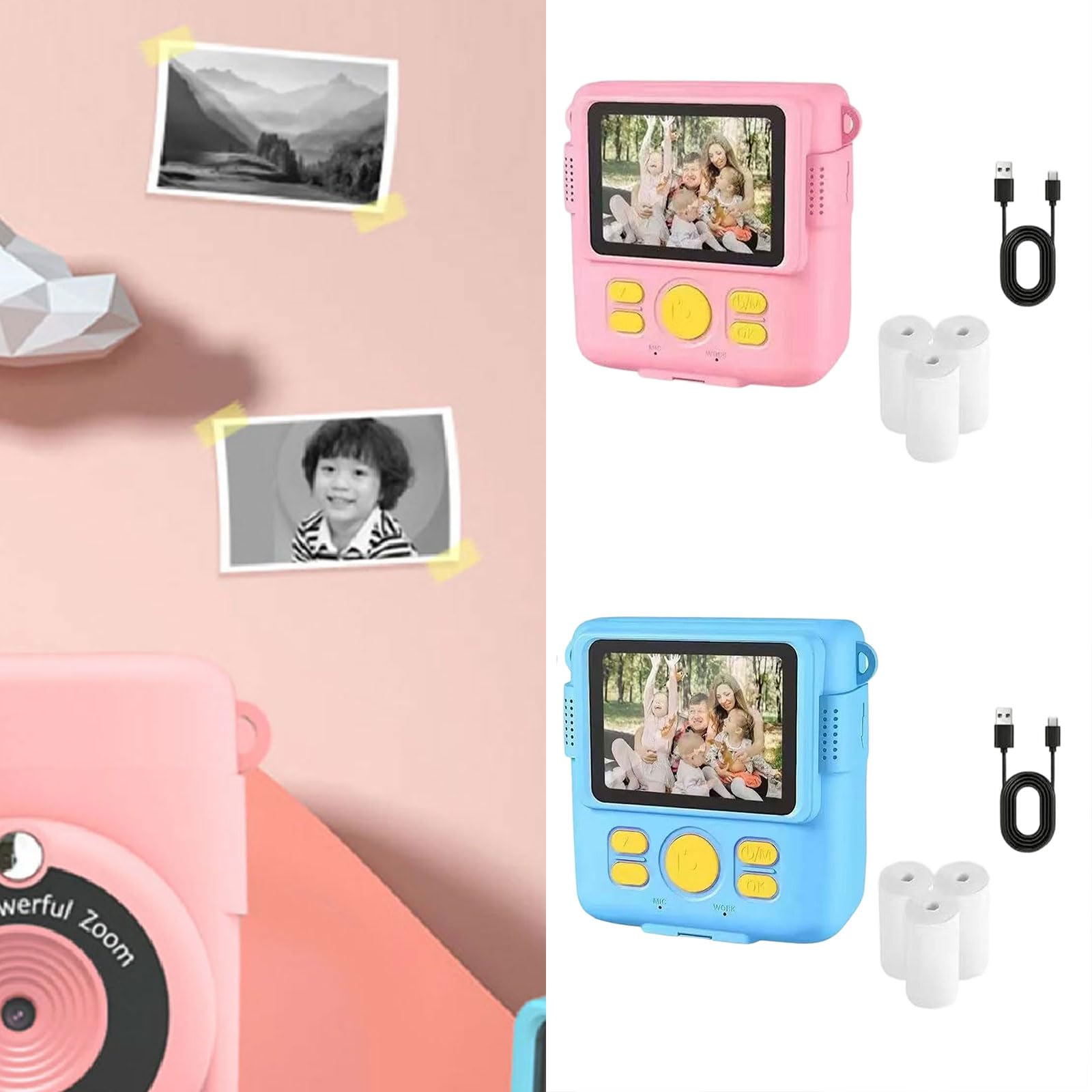 Giocattolo della macchina fotografica digitale del fumetto per con la stampa istantanea di foto per attività all'aperto USB ricaricabile video camera giocattolo istantaneamente
