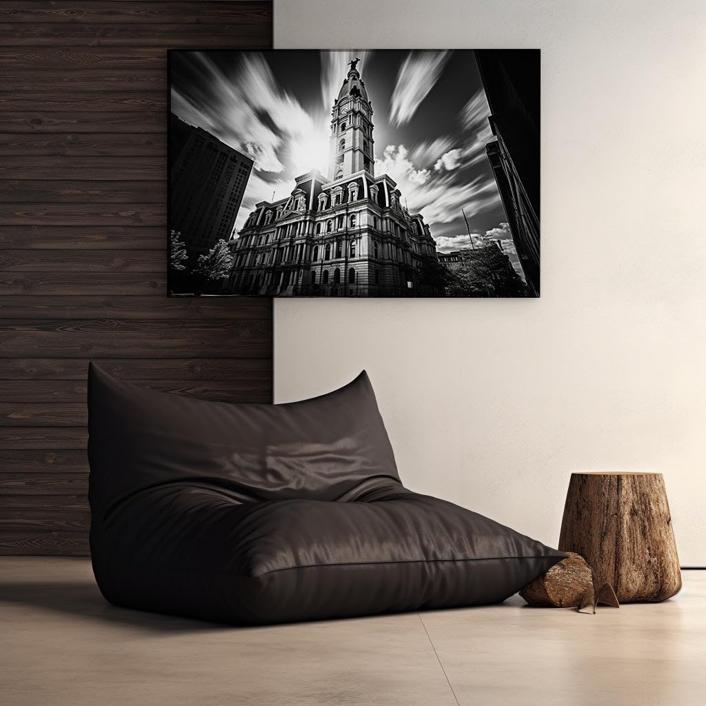 Canvas for Living room. Timeless Elegance Over Philadelphia � The Grandeur of City Hall Against a Dynamic Sky, 27 x 18 inch Canvas Wall Art - Skylines And Cityscapes - Modern Home Decor