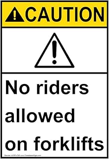 ComplianceSigns.com Vertical Caution No Riders Allowed On Forklifts ANSI Safety Label Decal, 5x3.5 in. Vinyl 4-Pack for Machinery