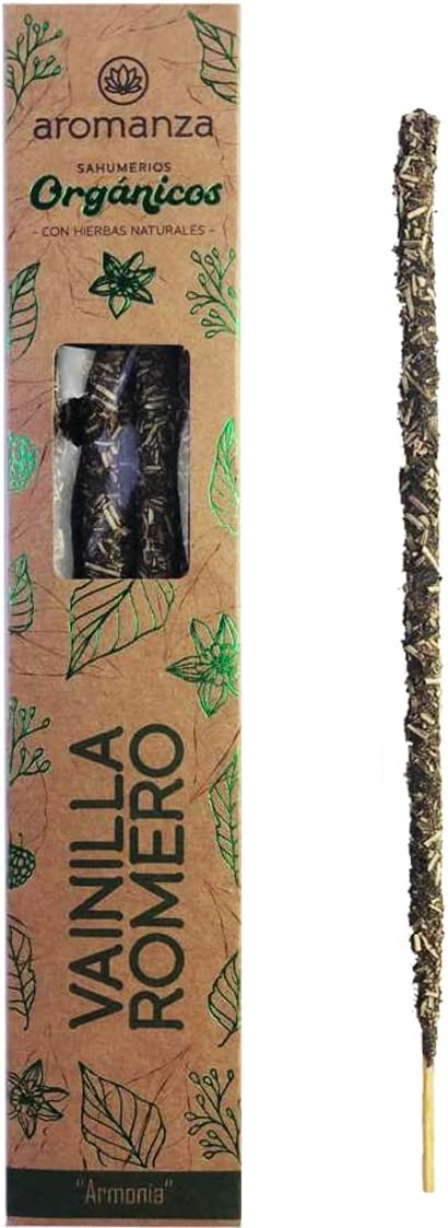 AromanzaPremium Organic Incense. Hand Made. Natural Flowers, Resins, Wood. Breath Nature. Feel Better Gift. 6 Count. (Vanilla/Rosemary/Harmony)