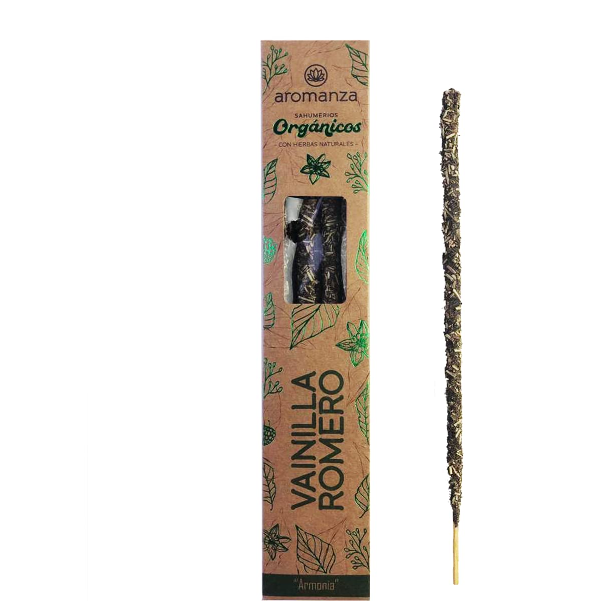 Aromanza Premium Organic Incense. Hand Made. Natural Flowers, Resins, Wood. Breath Nature. Feel Better Gift. 6 count. (Vanilla/Rosemary/HARMONY)