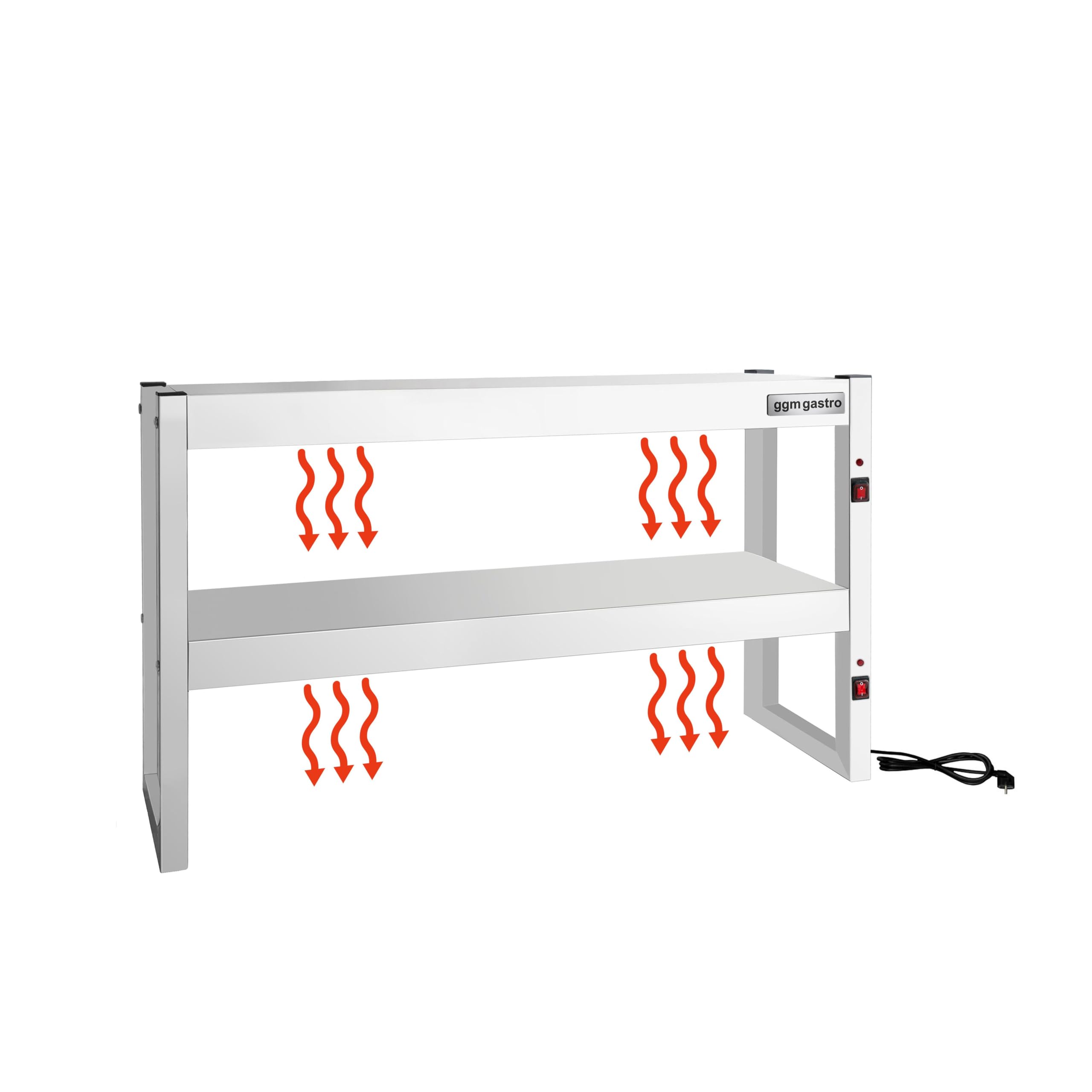 GGM Gastro Infrarot-Wärmebrücke 1200x300mm 2 Etagen | robuste Chrom-Nickel-Stahl-Konstruktion, zeitsparende Reinigung, ideal für die Speisenausgabe, konstante Wärme