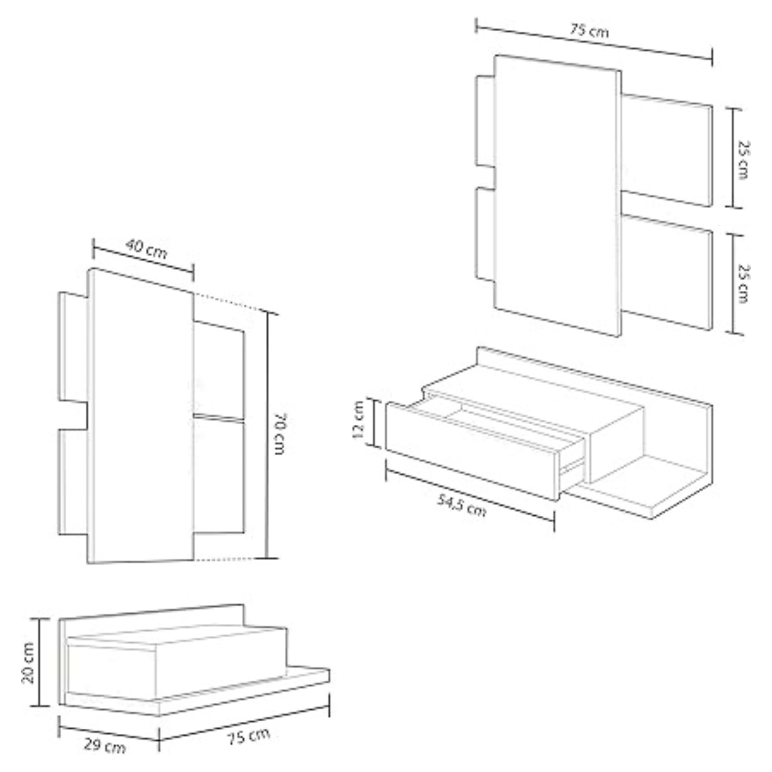 Habitdesign - Recibidor con Cajón y Espejo - Mueble de Entrada con Cajón y Espejo, Color Roble Canadian, 75x116x40 cm - Modelo Tekkan