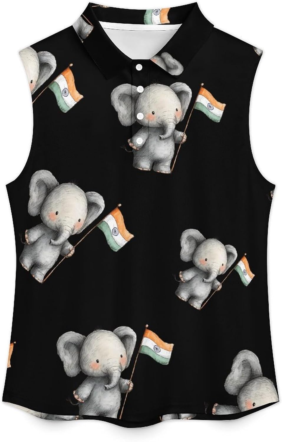 Indian Flag Cute Elephant Womens Sleeveless V Neck Golf Polo Shirts | Collared Tank Tops