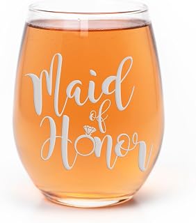 Maid of Honor Wedding Stemless Wine Glass - Thank You Gift for Your Maid of Honor - 2 Glasses