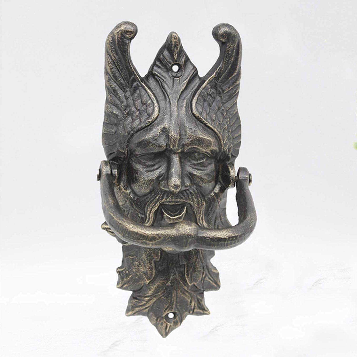 Door Knocker, Door Knocker Large Front Door Knockers, Heavy Duty Casting Iron Doorknocker with Old Man Shaped Finish, Unique Gate Ring Metal Handle Easy to Knocking