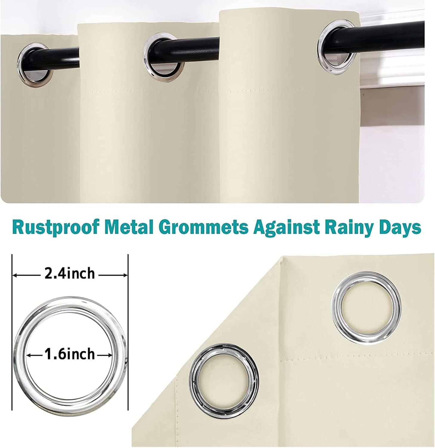 RevLie 1 Panels Outdoor Curtain Waterproof Sunshade Blackout Curtains Garden Windproof Thermal Insulated Eyelet Privacy Curtain for Patio Gazebo Pergola Porch Yard Beige,95 * 112 inchs（W*H）