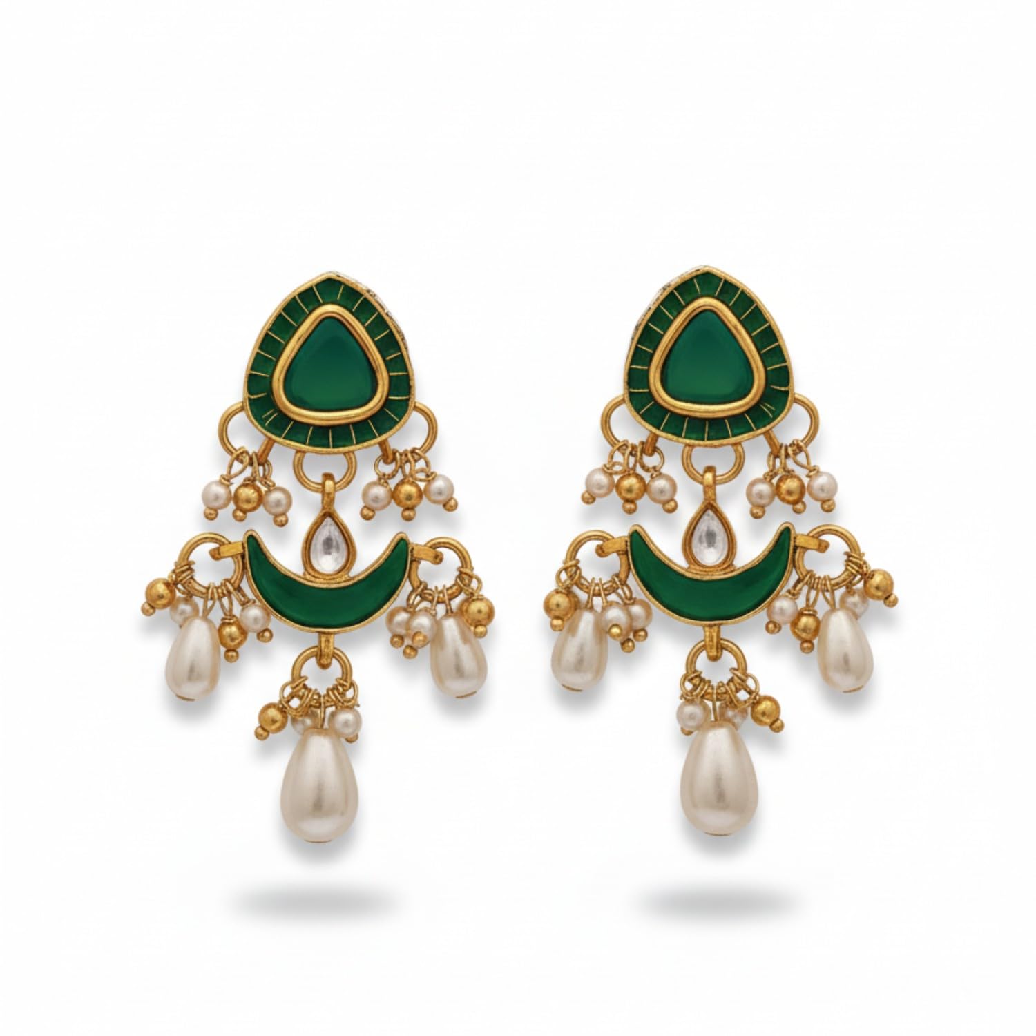 BY EVERSTYLISH Ratnodya Rising Gem Dazzling Kundan Earrings With Pearls And Royal Green And Gold Accents Lightweight Jewelry For Women | Party, Festive, Wedding & Gifting-image-19