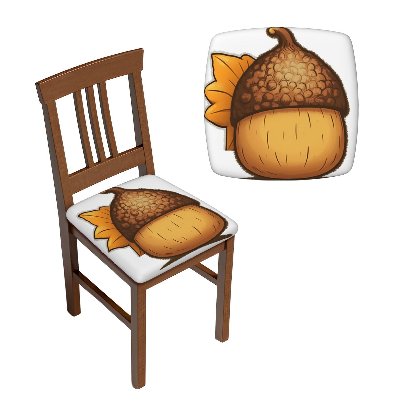FodPand 6PCS Dining Chair Covers for Dining Room Cartoon Acorn Chair Seat Cover Stretch Parsons Chair Slipcover Removable Washable Seat Cushion Slipcovers Cover for Kitchen Office