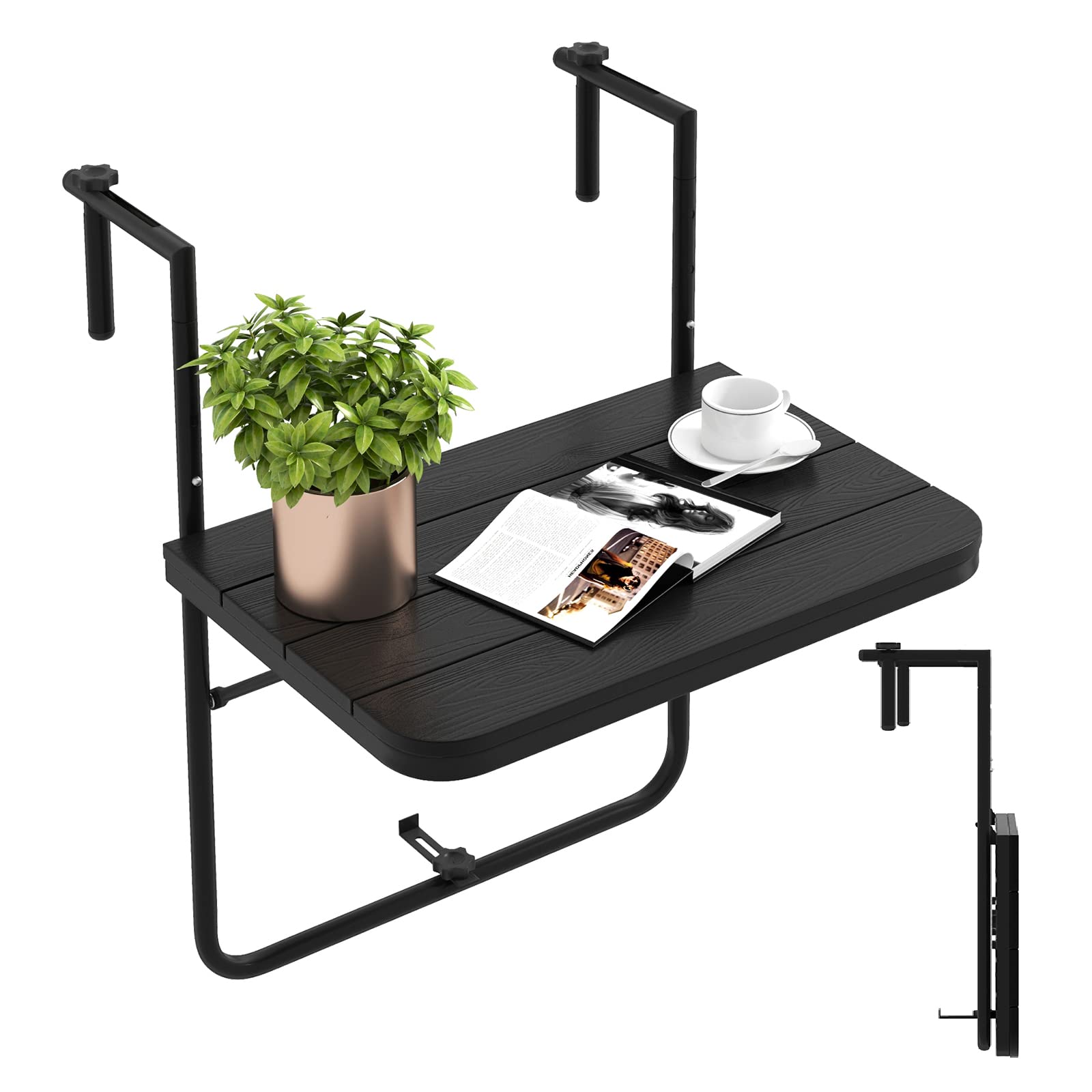 Table suspendue balcon pliable réglable hauteur terrasse balcon noir 30kg