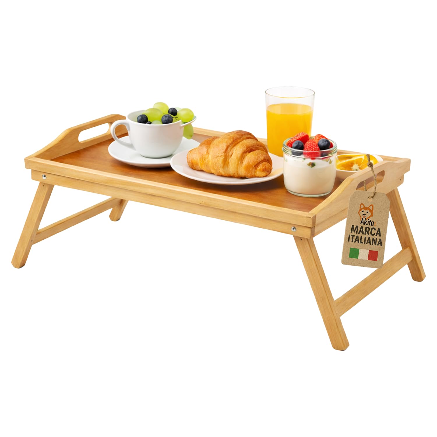 Vassoio Tavolino da Letto Pieghevole in Bamboo 50x30 cm - Tavolino per Colazione con Maniglie, Gambe Richiudibili, Ideale per Letto, Divano e Pc