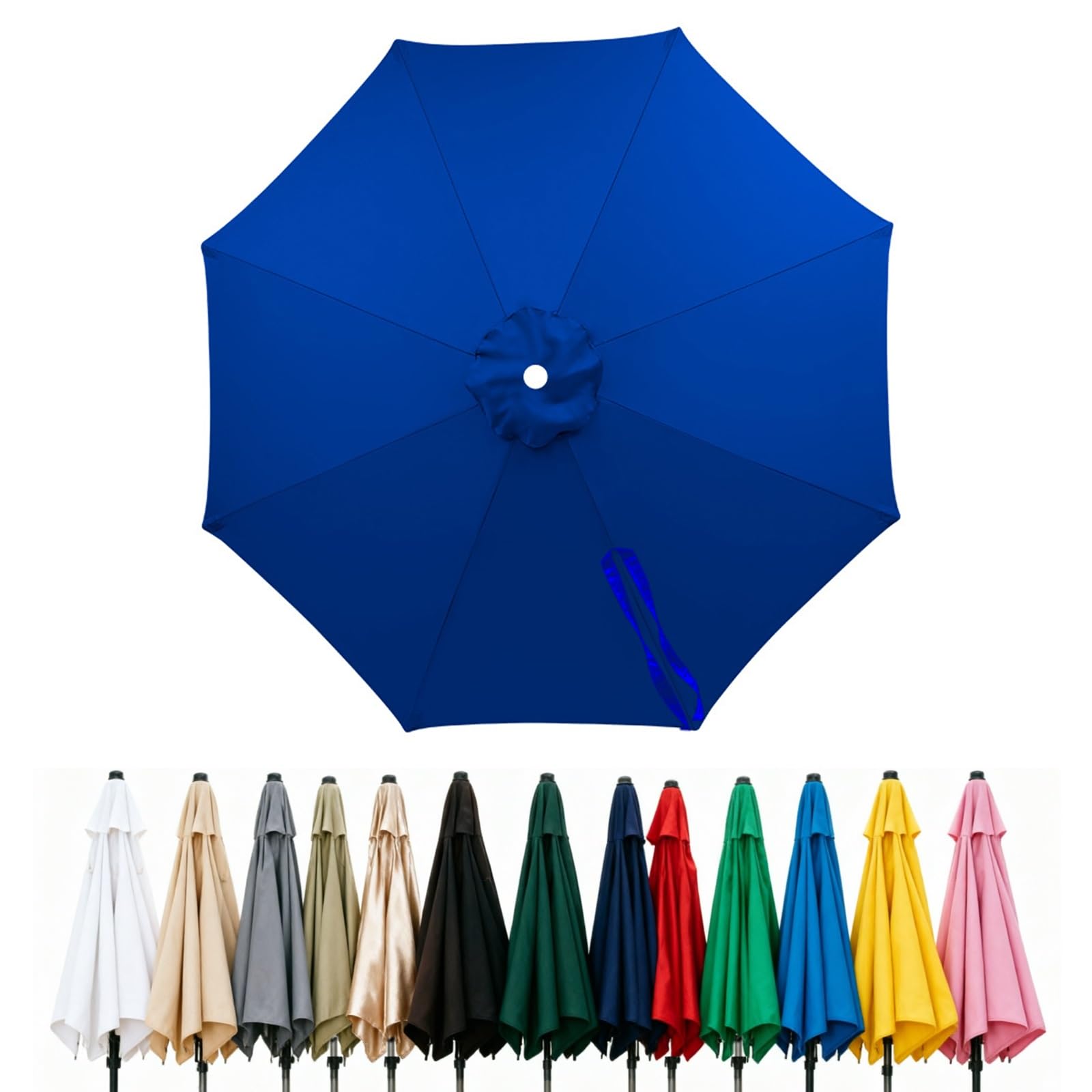 Fade Resistant Parasol Replacement Canopy for 6/8 Ribs, 2m 2.7m 3.0m 4m Garden Umbrella Cover, Waterproof UV30+ Patio Market Parasol Top (Fits Rib Length 112cm/148cm)(Blue,(8Rib)300cm)