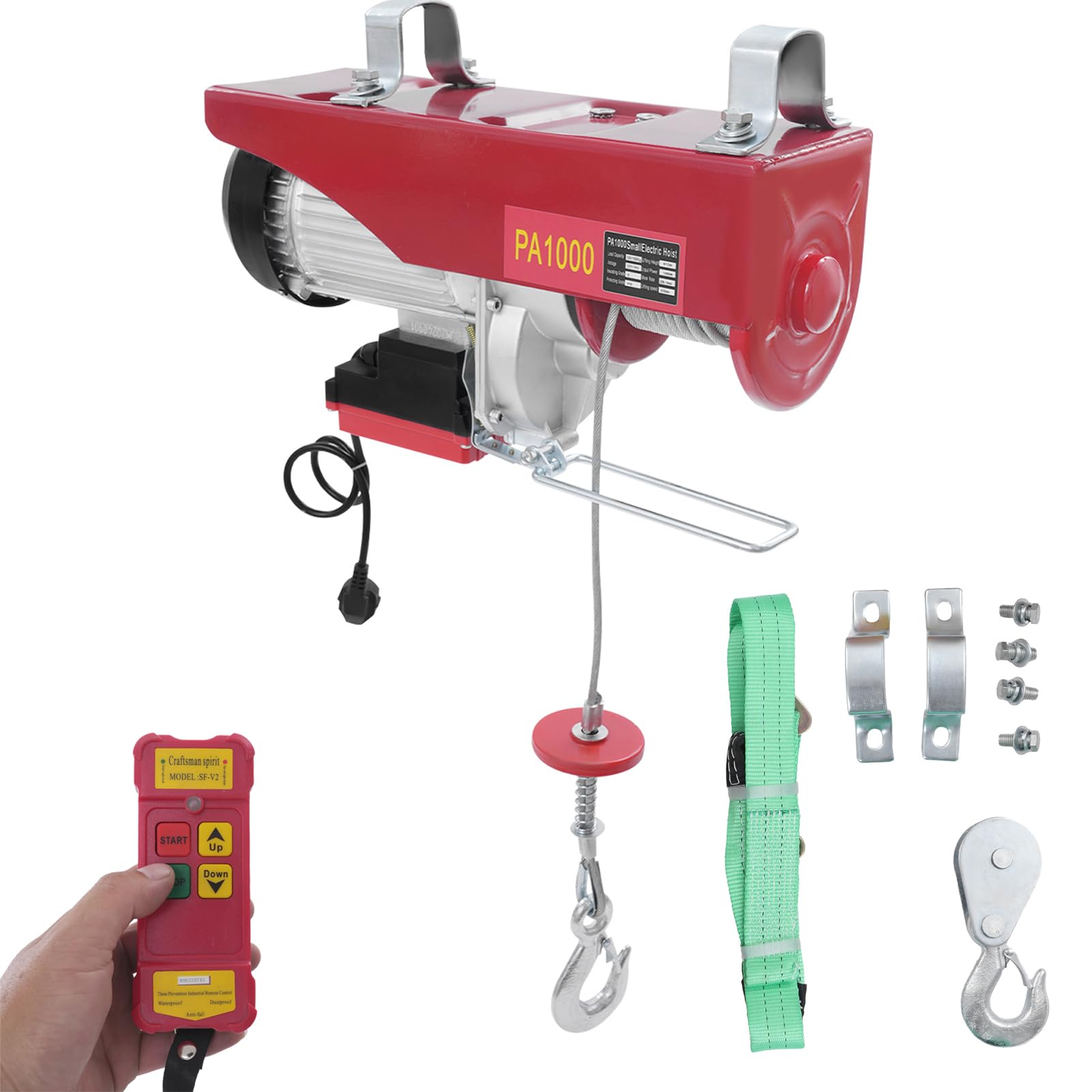 Cabrestante eléctrico de 220 V, capacidad de carga de 250 kg/400 kg/600 kg/1000 kg, altura de elevación 6/12 m, velocidad de elevación 10 m/min, IP40 eléctrico para garaje almacenes (1800 W