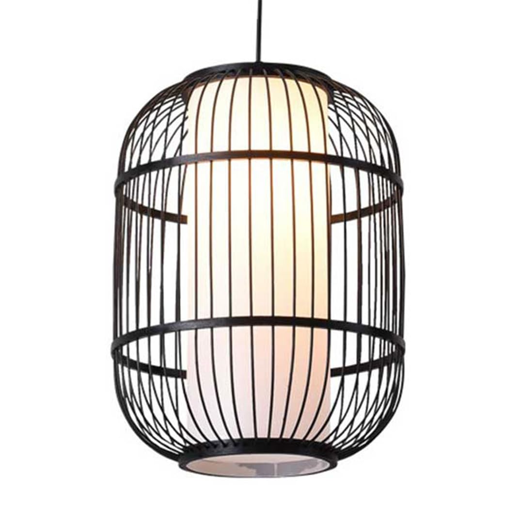 28 cm czarna lampa wisząca Wabi-Sabi, duży rozmiar, bambusowa klatka, naturalne oprawy przybrzeżne, żyrandole z rattanu do kuchni i salonu wyspy - Gwint E26