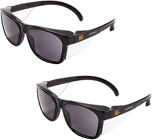 Kleenguard Maverick - Lentes de seguridad con protectores laterales integrados (2 pares) (49311 lente antiniebla humo con marco negro)