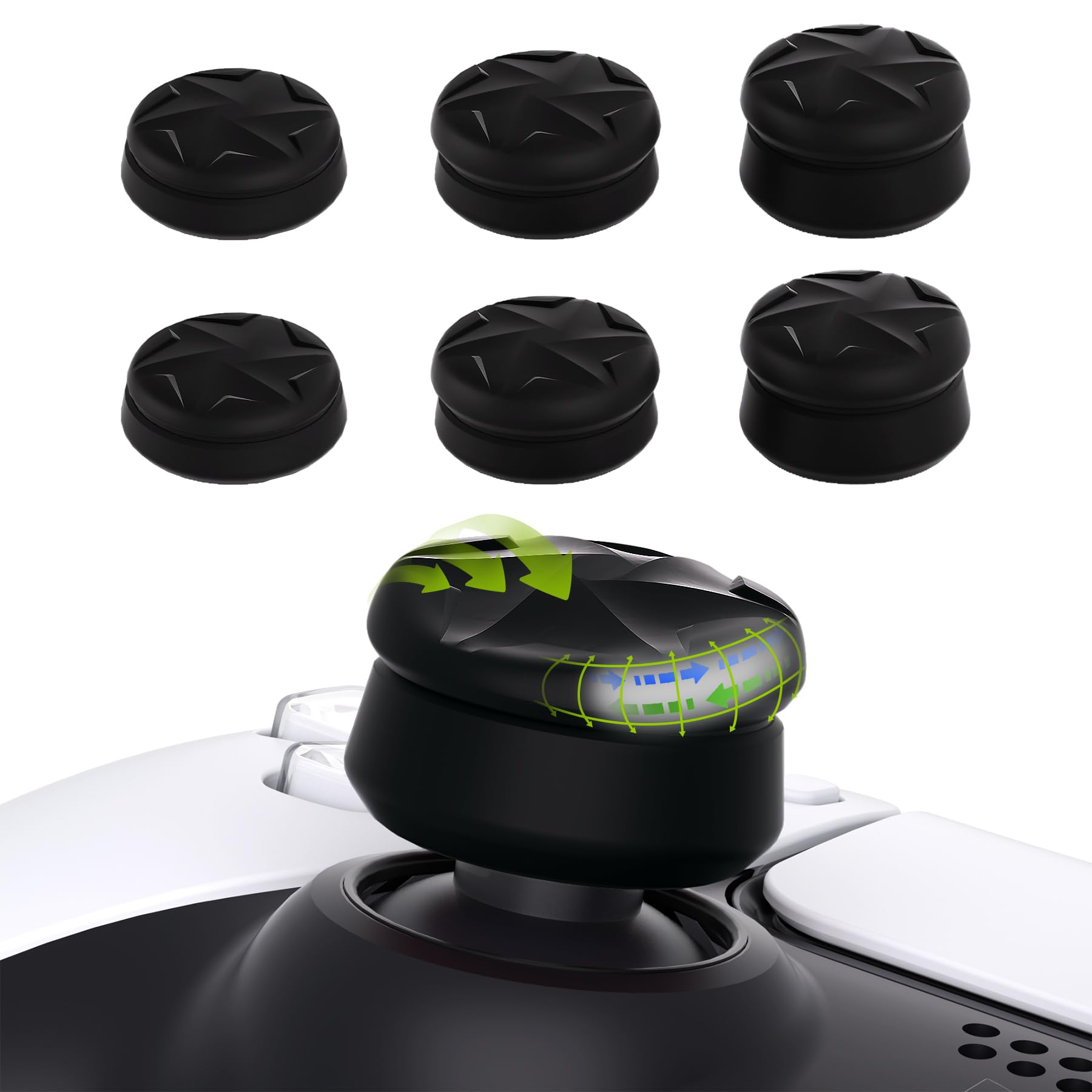 PlayVital Razor 3 Pary Thumbs Cushion Caps Uchwyty Osłony Joysticka do ps5 Nakładki na Kciuki do ps4, do Xbox Series X/S, do Xbox Core/Xbox One/Elite Series 2,do Switch Pro Kontroler-Czarny