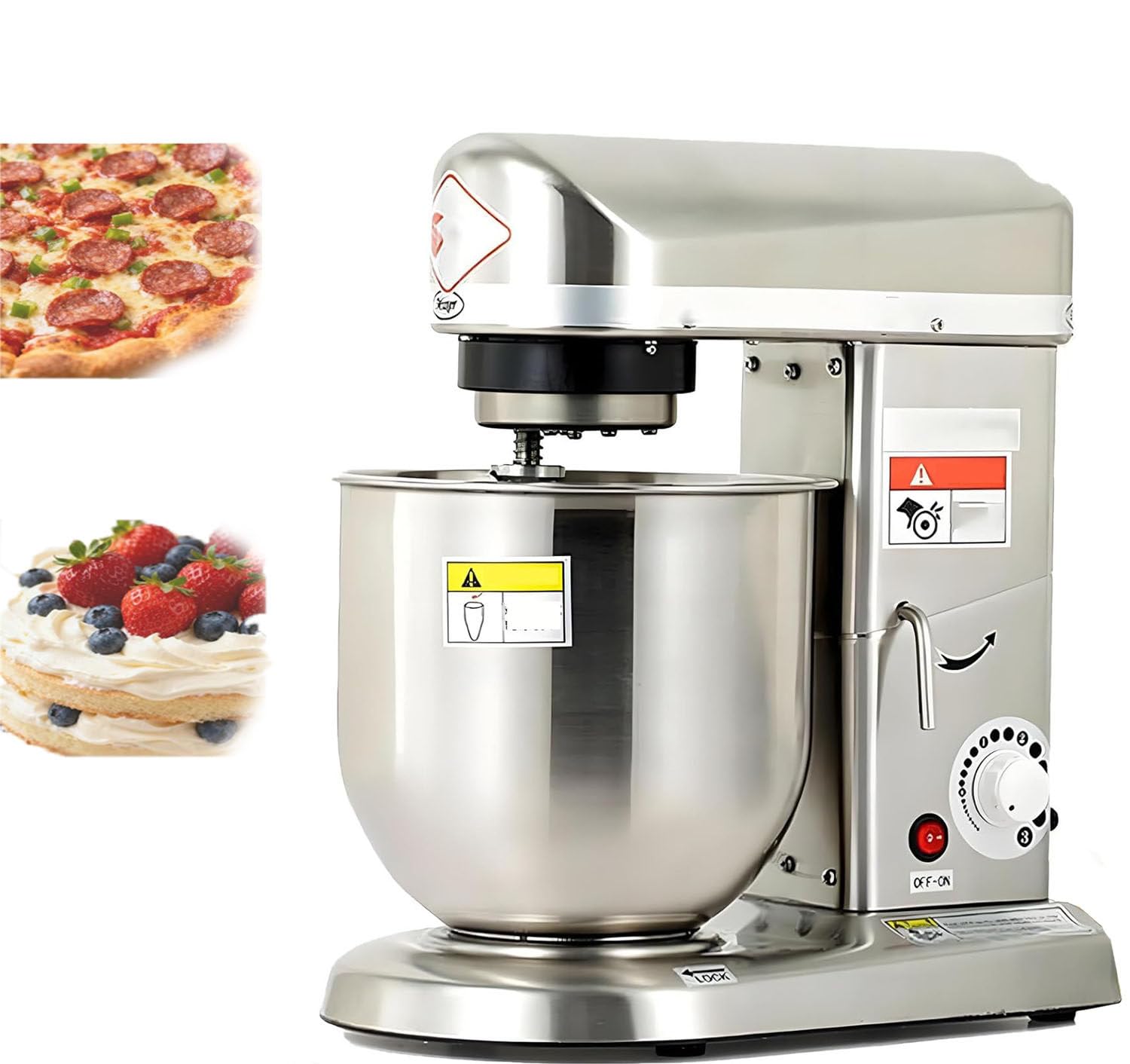 Commercial Food Mixer,Multifunction Blender,Electric Stand Mixer,3 Speeds Adjustable,With Egg Beater,Beater and Dough Hook,Commercial Kitchen Cake Mixer,For Cookie,Cake,Bread Baking StainlessSteel-7L
