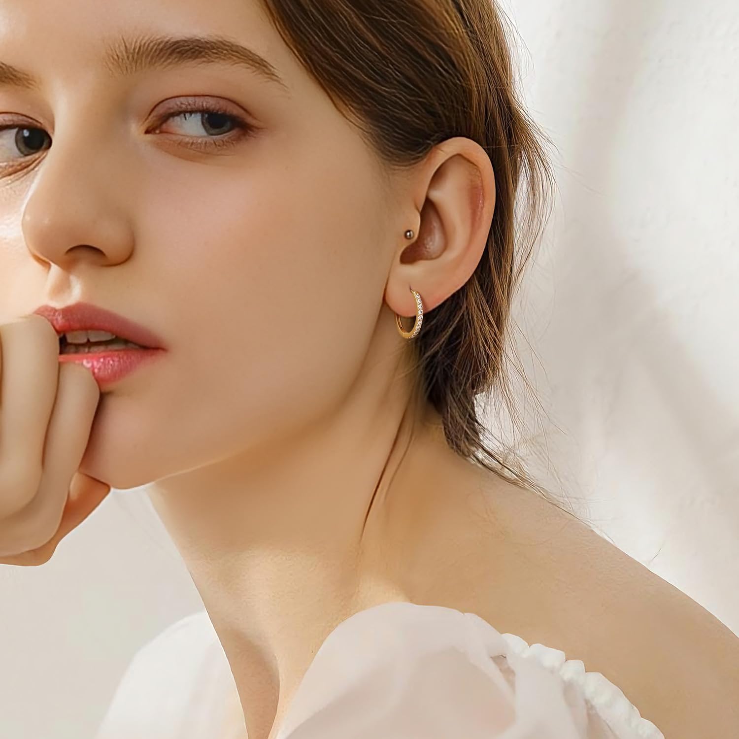 Gold Earrings for Women 14K Gold Hoop Earrings for Women Cubic Zirconia Earring for Womens Hoops Brilliant Half-Hoop CZ Design Hoops Earring for Womens 14/16/20/25/30mm