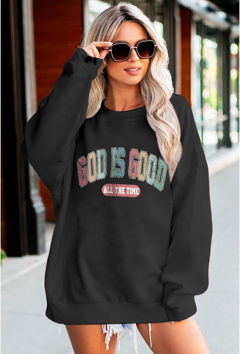 God Is Good Sweatshirt Christian Sweatshirts for Women Oversized Jesus Faith Shirts Inspirational Bible Verse Pullover - Image 4