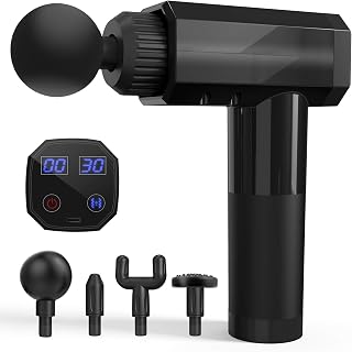 Fascial Gun 3 níveis de frequência variável de vibração muscular Massageador muscular para alívio da dor Massageador corporal elétrico portátil silencioso portátil com 4 cabeças de massagem