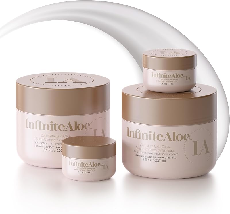 InfiniteAloe Complete Skin Care, Aloe Vera Powered Face and Body Cream for All Skin Types, Dry Skin Everyday Hero, Original Scent - 2 Large Jar 8 oz & 2 Travel Jar 0.5 oz