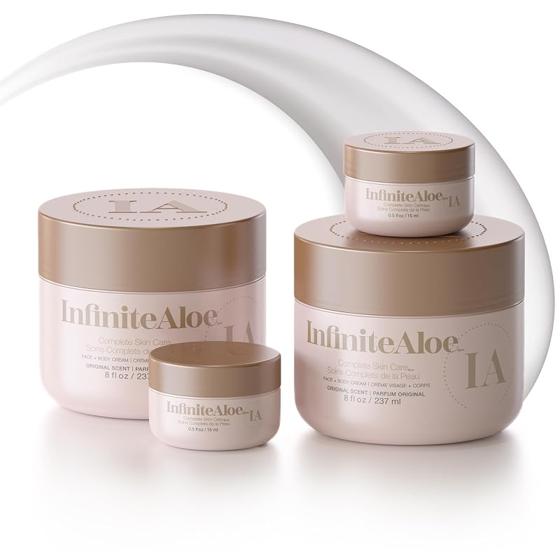 InfiniteAloe Creme facial e corporal com aloe vera, fragrância Original, pacote com 2 potes de 236 mL e 2 potes de viagem de 15 mL